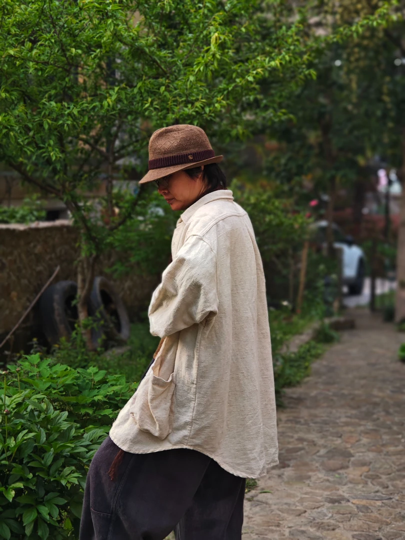 昔玙 231211休闲长袖亚麻衬衫个性外套 胸围139 前长79后长86