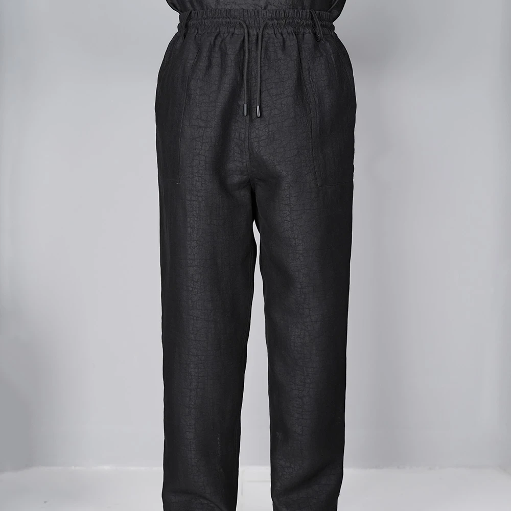 A-101裤新款100%桑蚕丝香云纱国风男士黑龟老料松紧腰时尚休闲裤