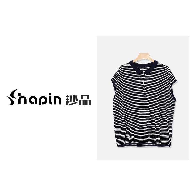 休闲极简风撞色条纹静奢风无袖夏季凉感针织上衣女QYG2053