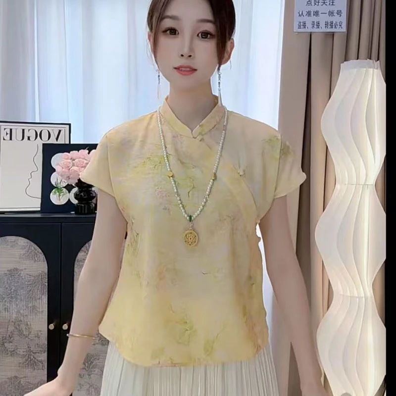 2025夏季新款新中式复古国风盘扣气质休闲短袖衬衣