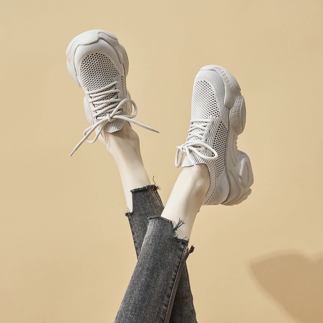 2025新款减震老爹鞋透气跑步运动鞋夏季韩版潮鞋网面轻便针织女鞋