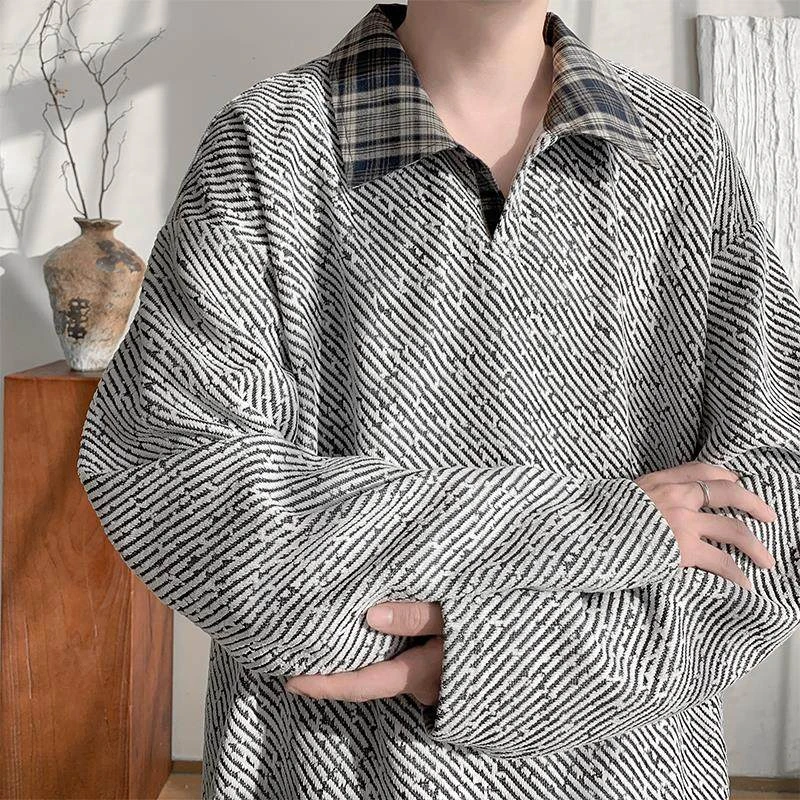 小香风粗花针织Polo衫长袖男款秋季高级感翻领卫衣雪尼尔480gT恤