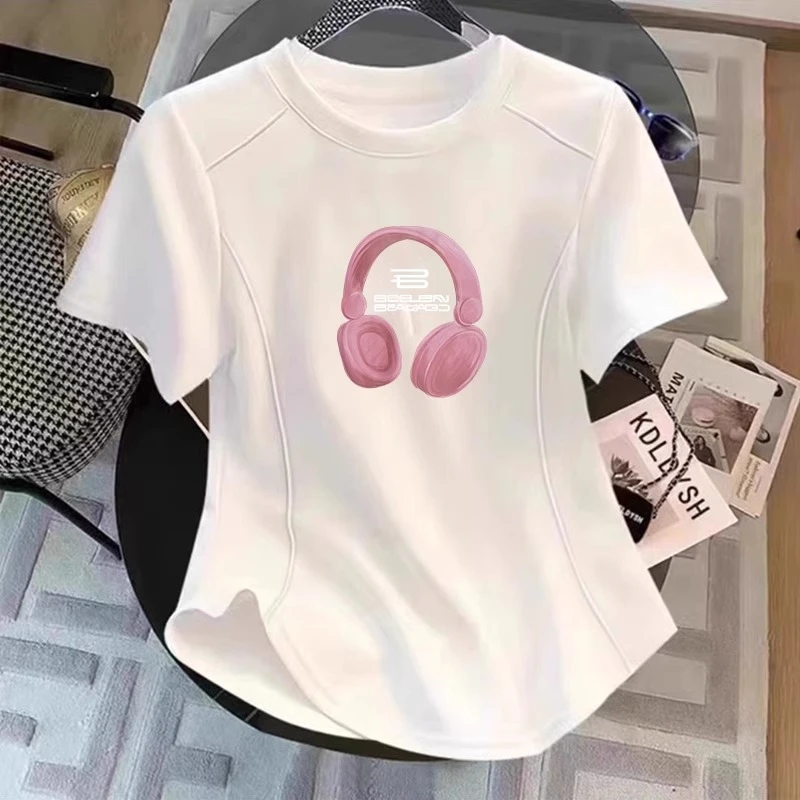 女大童正肩短袖t恤短款夏季2025新款儿童宝宝高腰纯棉收腰上衣服