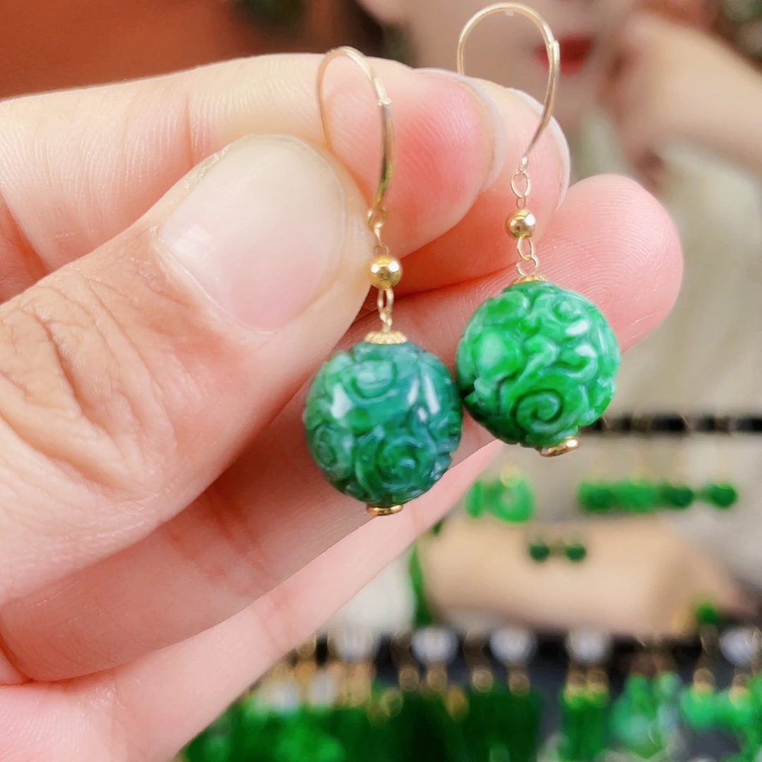 翡翠18K金镶嵌耳饰