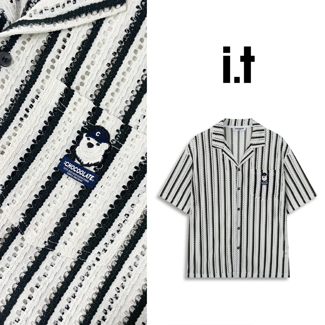 it:CHOCOOLATE度假风高级感镂空古巴领衬衫男25夏情侣短袖衬衫