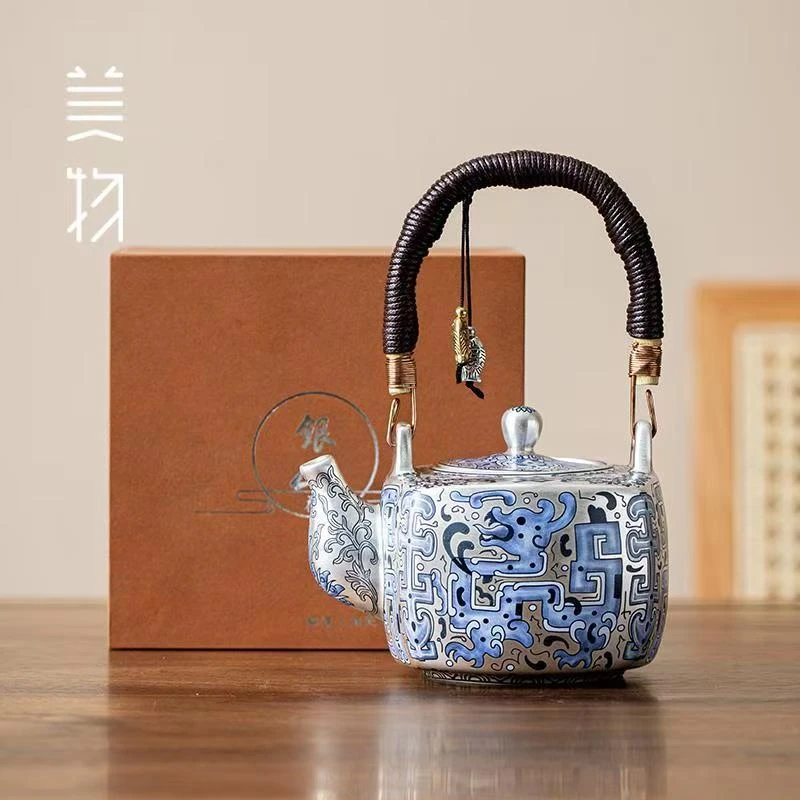 茶壶银壶郑丽卿瓷胎银壶提梁防烫包银壶手作银泡家用茶壶1067