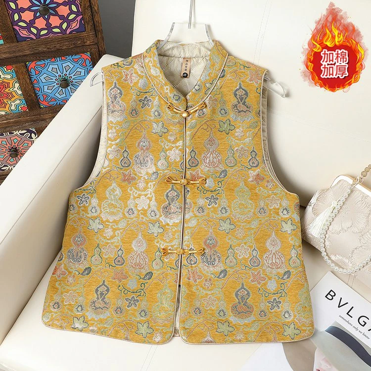 [织金葫芦-棉马甲]2025冬季新款马甲显瘦大码提花新中式国风马夹
