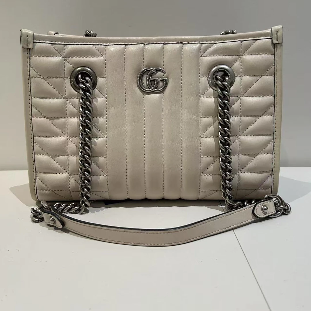 95新 GUCCI/古驰 白色托特包 1182 7075