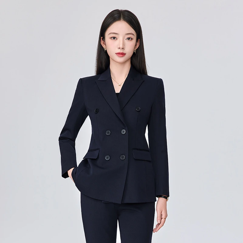 藏青职业装西装套装女新款春秋高级感气质面试通勤职场西服工作服