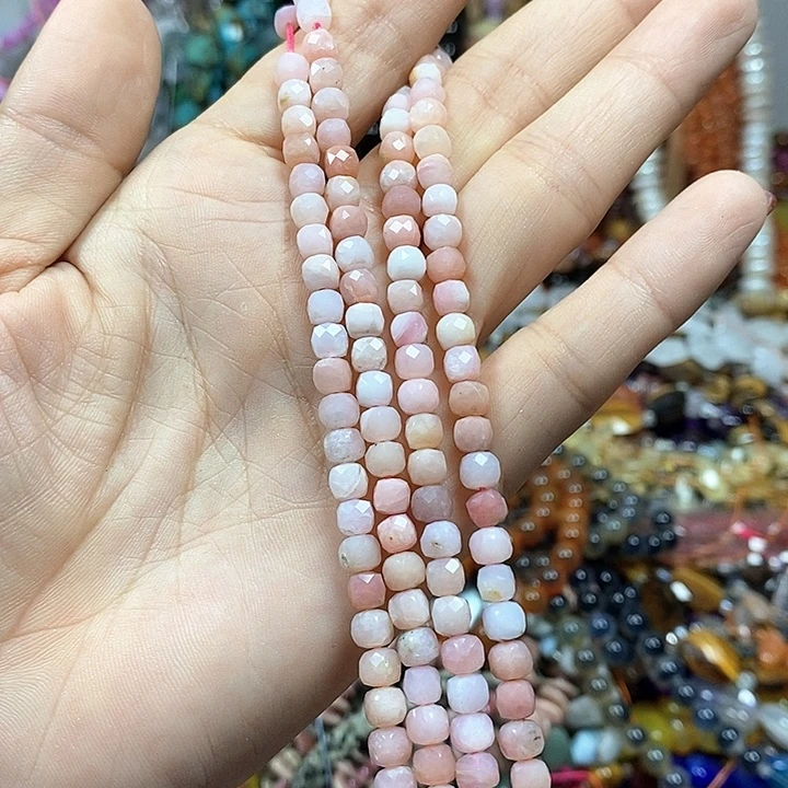 未镶嵌玛瑙/玉髓珠宝半成品天然粉红澳宝切面方糖卡5mm