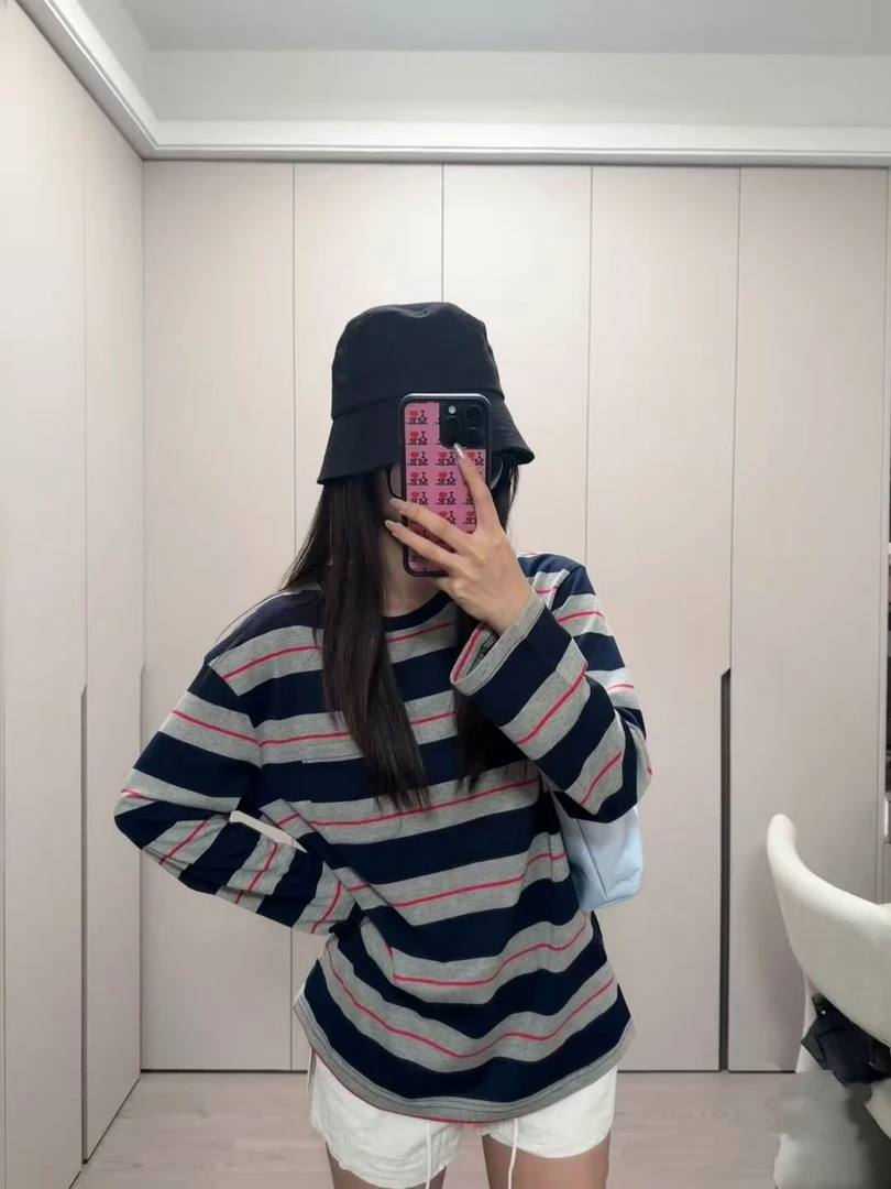 学院风条纹宽松百搭长袖T恤