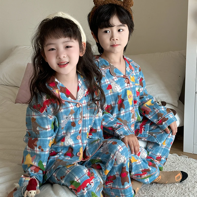 侘町2024年新款森林狐狸儿童秋冬款纯棉睡衣男女童中大童家居服