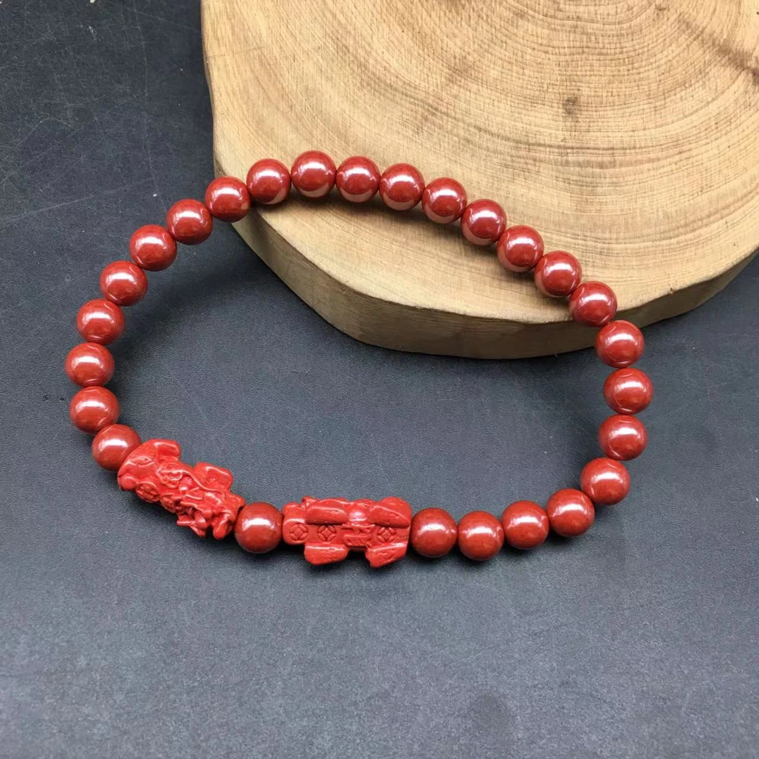 含辰砂工艺品DW072帝王色双皮丘带隔珠单圈手串6mm多样性发