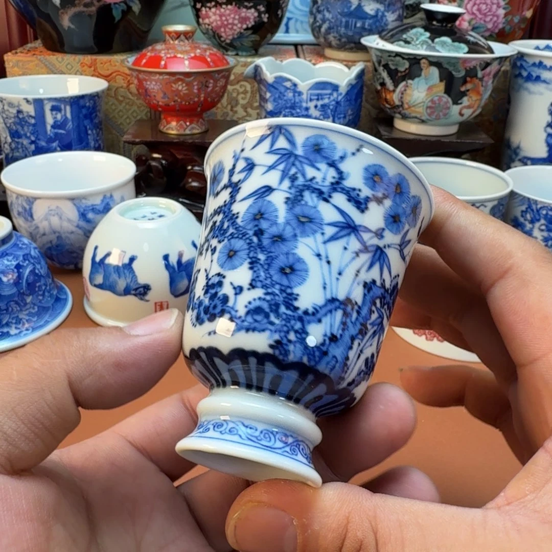 夜***潮陶杯子景德镇全手工手绘陶瓷