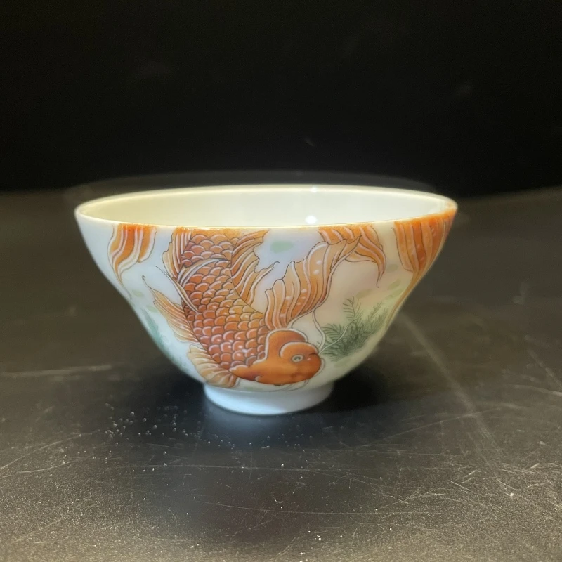 1.2/N100280/01198/粉彩如鱼得水折腰杯/口径8.1高4.5/75CC
