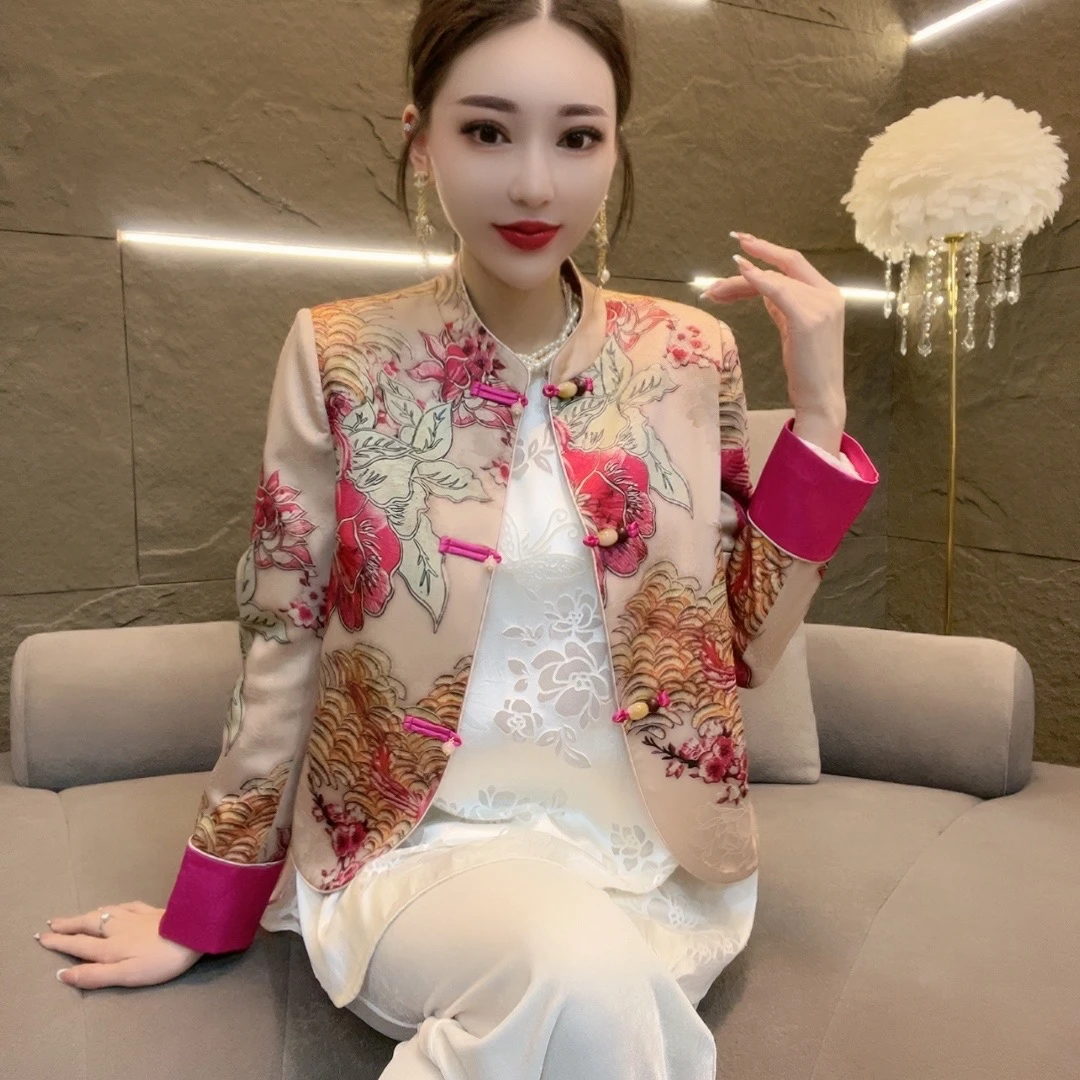 深圳南油乐总-2699款-早春新款新中式重工刺绣提花外套（凤穿牡丹）