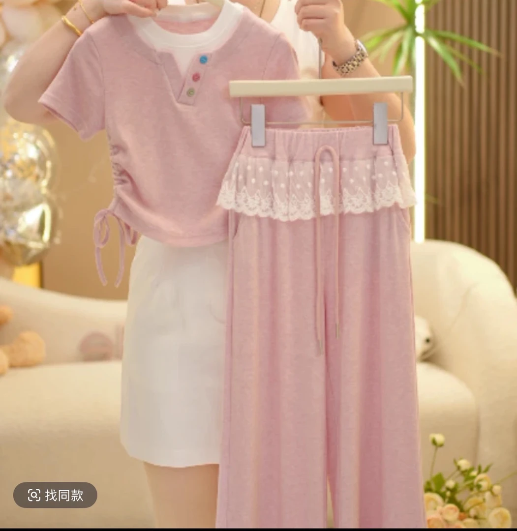 女童短袖套装夏季2025新款儿童洋气中大童阔腿裤两件套女童夏装