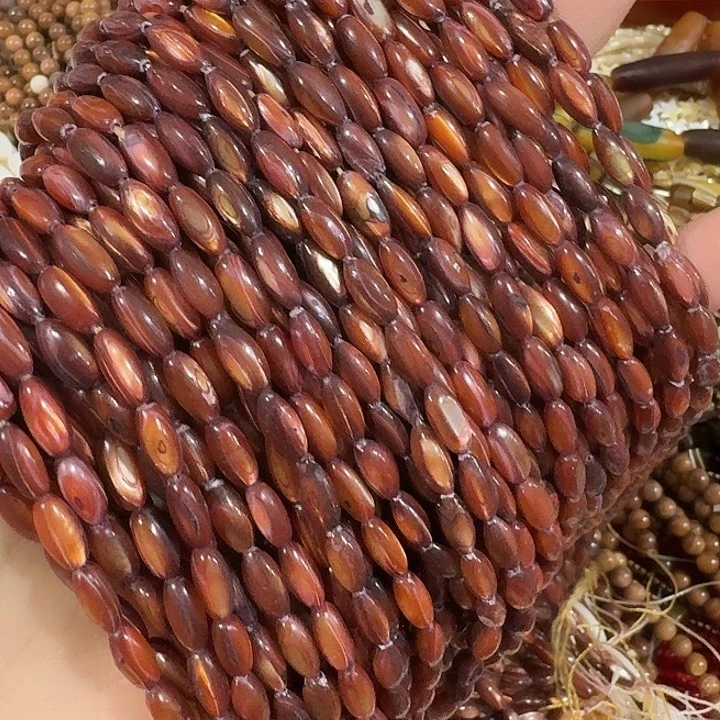 玛瑙/玉髓合金珠宝半成品3条金棕色米珠