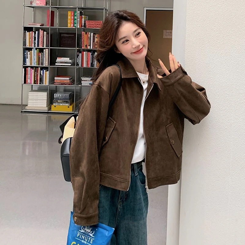 美拉德短款麂皮绒外套女春秋装美式复古慵懒chic网红洋气炸街女装