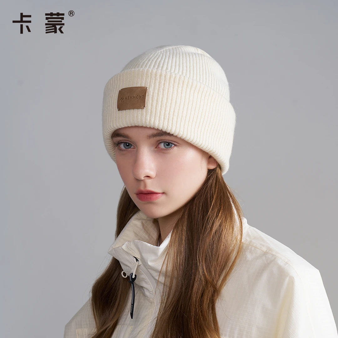 卡蒙新款绵羊毛韩系百搭冷帽户外登山大头围针织帽翻边保暖针织帽