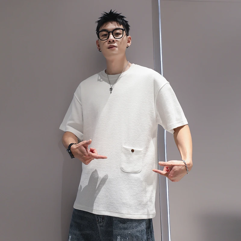 有术华夫格短袖男夏季薄款运动T恤宽松高级感潮流男生半袖体恤衫