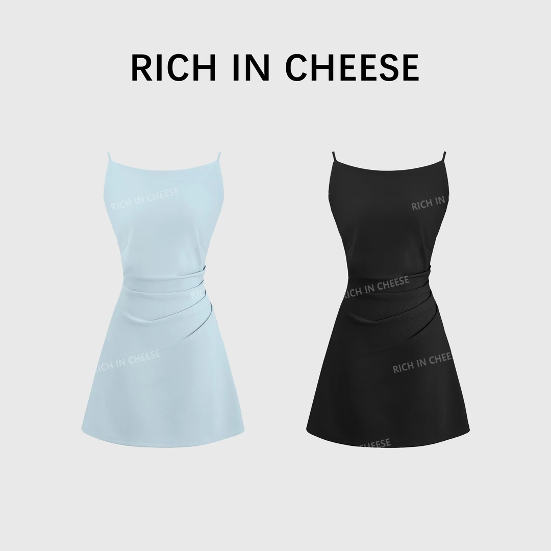 RICHINCHEESE 清爽姐姐 法式一字领显瘦褶皱修身时尚收腰连衣裙