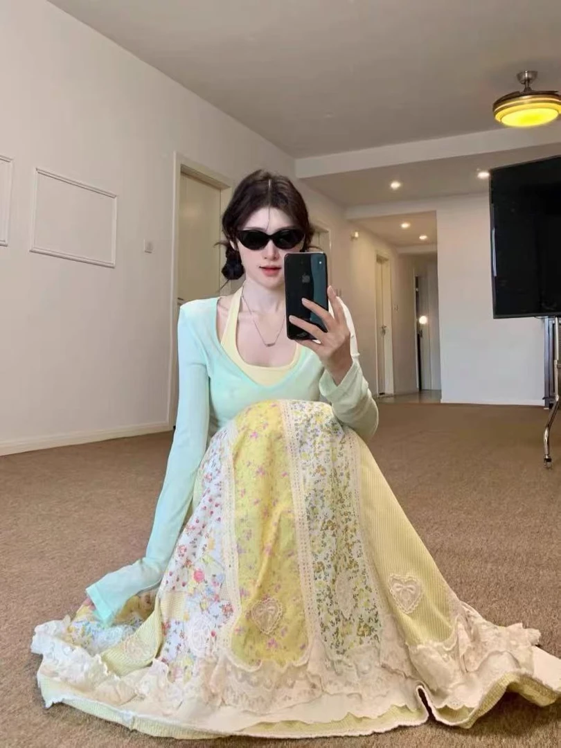 连衣裙长裙时尚套装春夏百搭长袖时尚森系气质休闲风