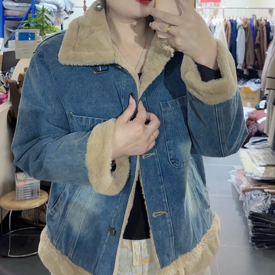 807翻领冬季防风女单排扣保暖短外套百搭宽松