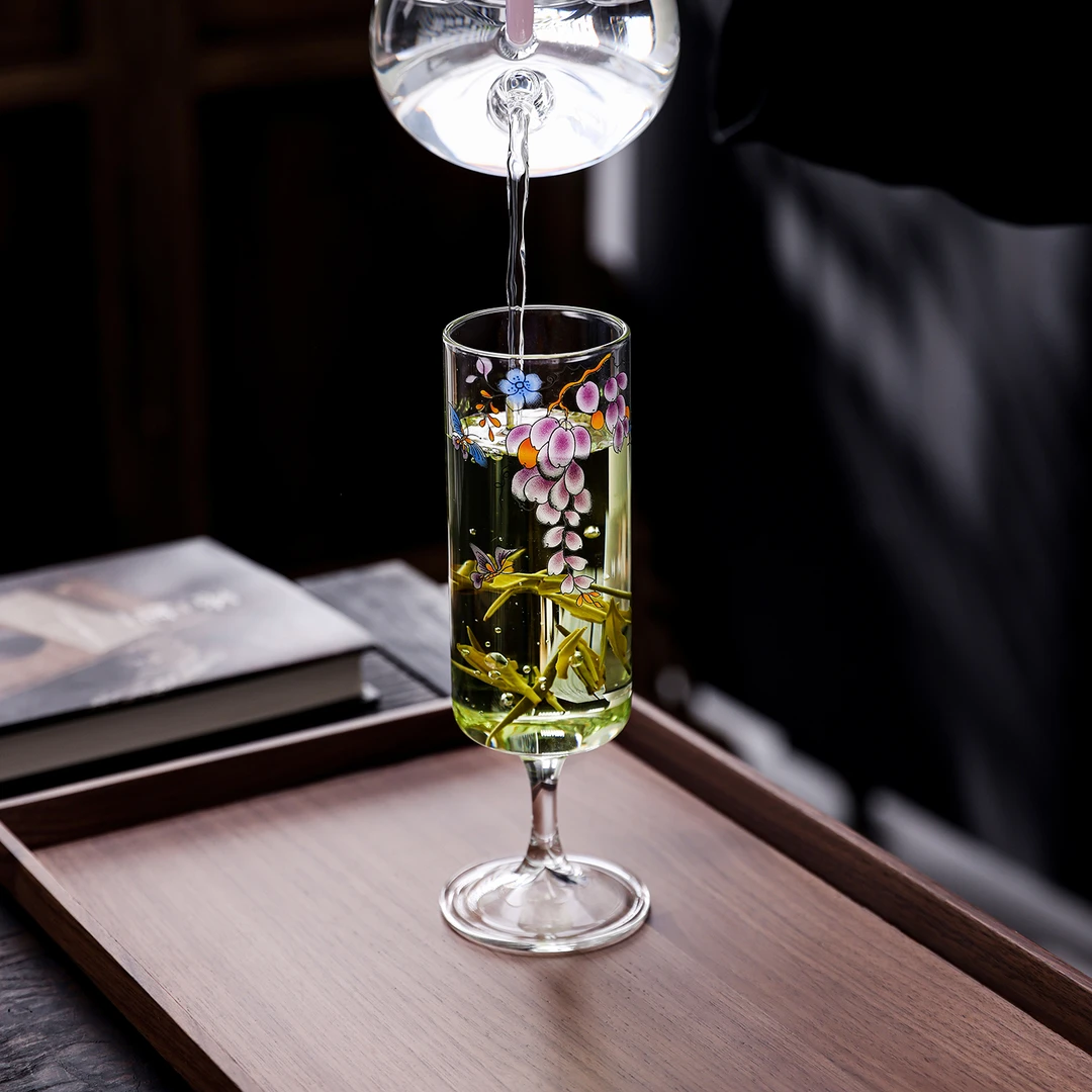 紫藤花高足大猴魁玻璃水杯