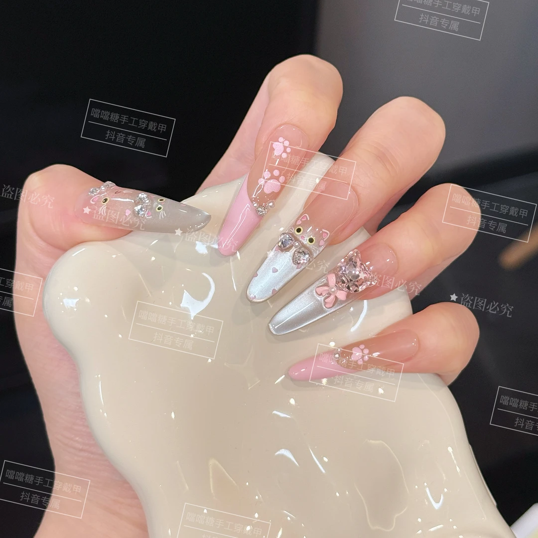 【我的·招财喵】原创k9锆石钻可爱纯手工定制猫眼气质百搭穿戴甲