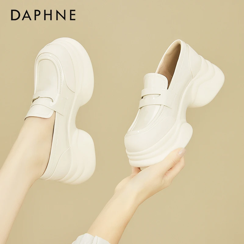 达芙妮厚底乐福鞋女2025秋季新款小个子增高粗跟单鞋英伦风小皮鞋