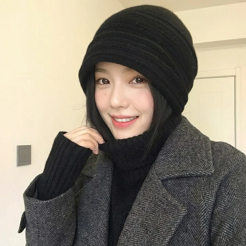 高品质大头围褶皱堆堆帽女秋冬季显脸小包头冷帽针织毛线帽