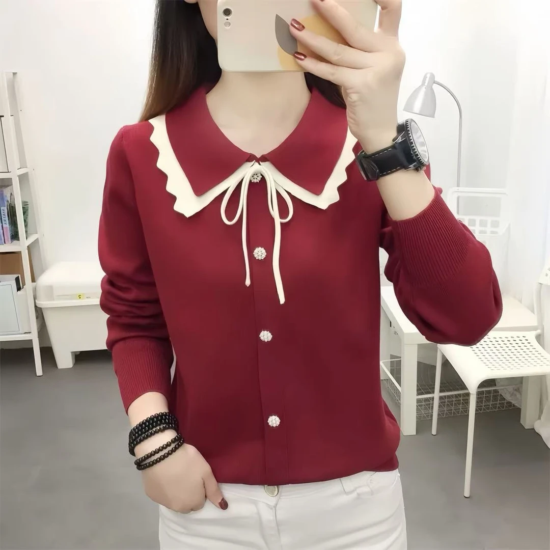 241216#大码娃娃领打底衫女百搭时尚洋气内搭针织遮肉显廋