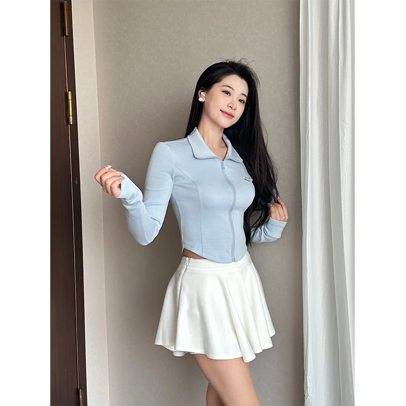 六指导 海盐拿铁 元气减龄遮肉修身短外套高腰显瘦百褶半身短裙春