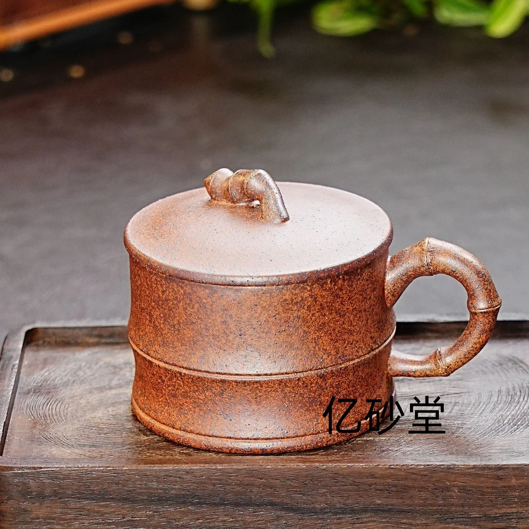 【3025竹节盖杯】宜兴原矿紫砂全手工拍打竹节盖杯  主人杯