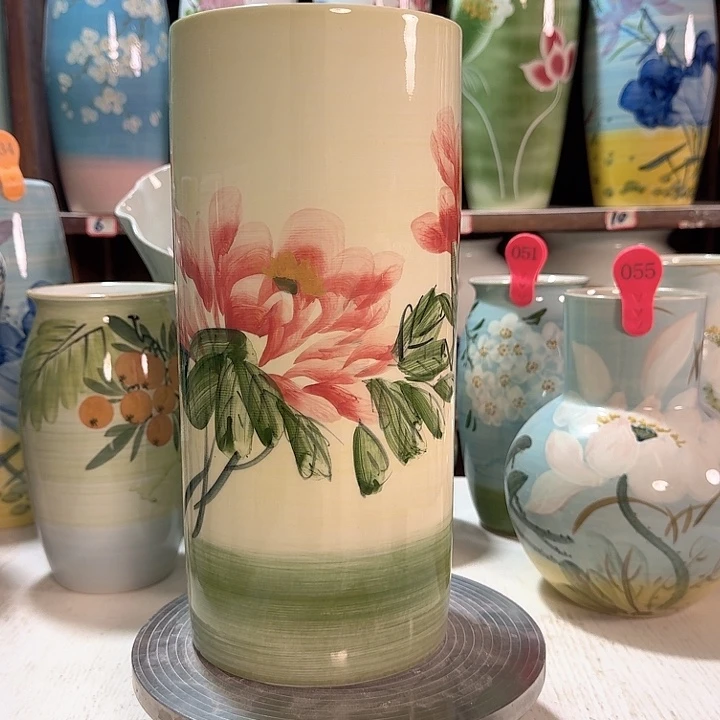 直筒油画牡丹高33 新款新款陶瓷陶瓷