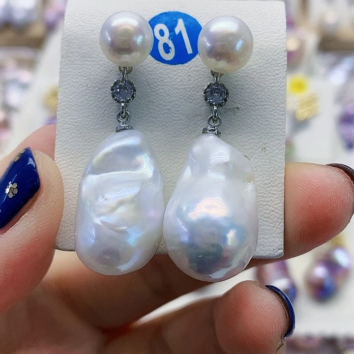 银S925镶嵌耳饰淡水珍珠