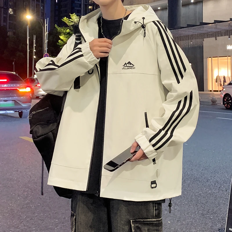 稻草人2025秋季男士休闲夹克青少年户外连帽港风时尚潮流拼色宽松