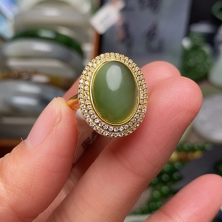 和田玉银S925镶嵌戒指