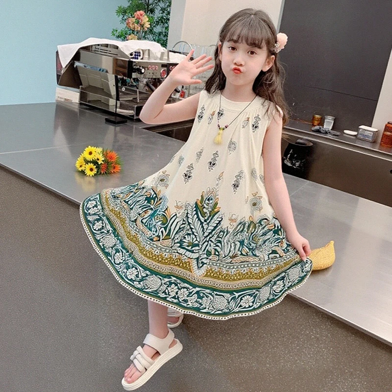 女童夏季时髦洋气波西米亚连衣裙中大童洋气女孩度假沙滩背心裙子