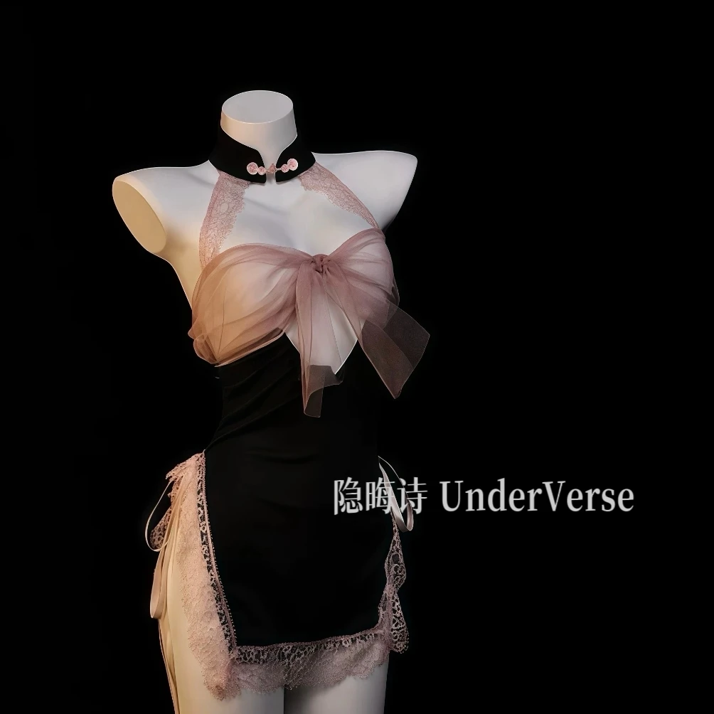 隐晦诗-［暧昧］立体感丝带蝴蝶结挂脖蕾丝性感睡裙设计感十足