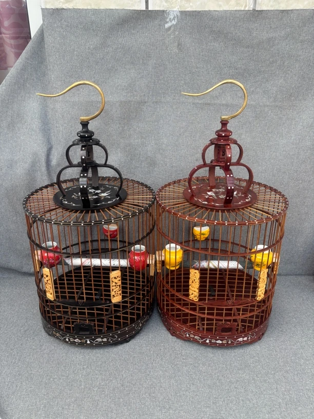 32高档红木镶嵌贝壳画眉鸟笼养鸟收藏佳品