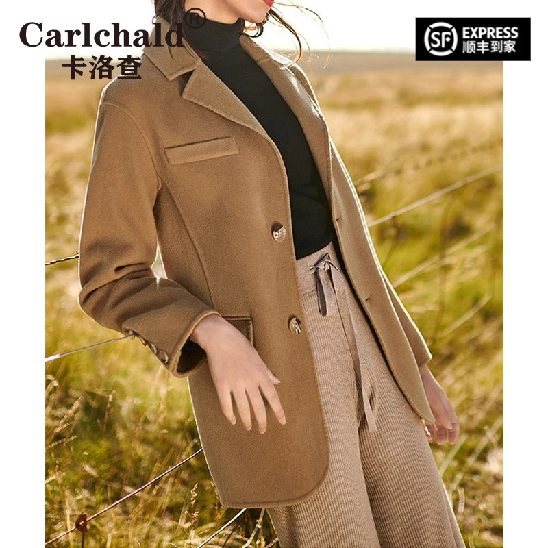 卡洛查（CARLCHALD）双面大衣女2023年新款冬季毛呢西装羊毛外套女