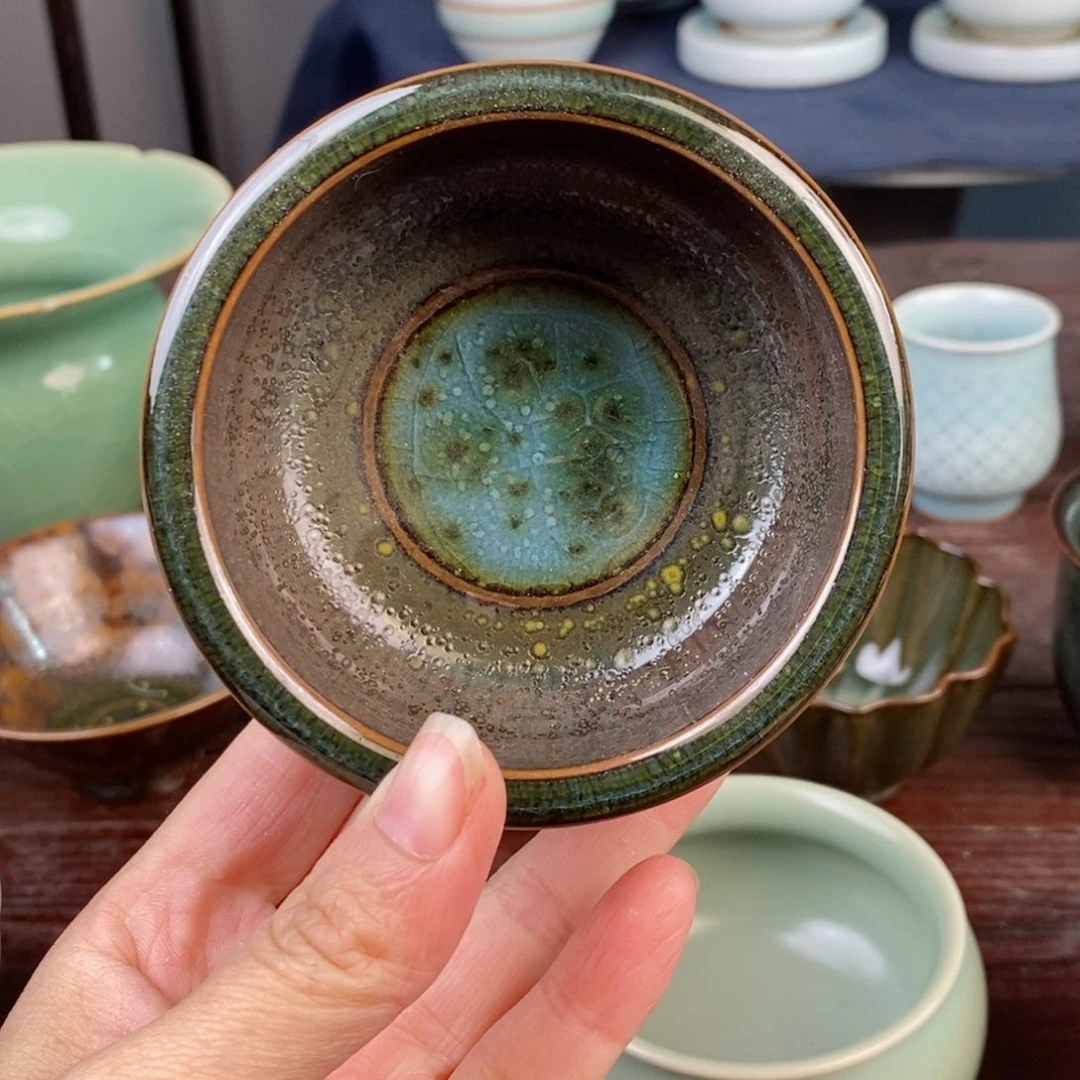 朱砂胎炉式杯 哥窑开片 结晶釉