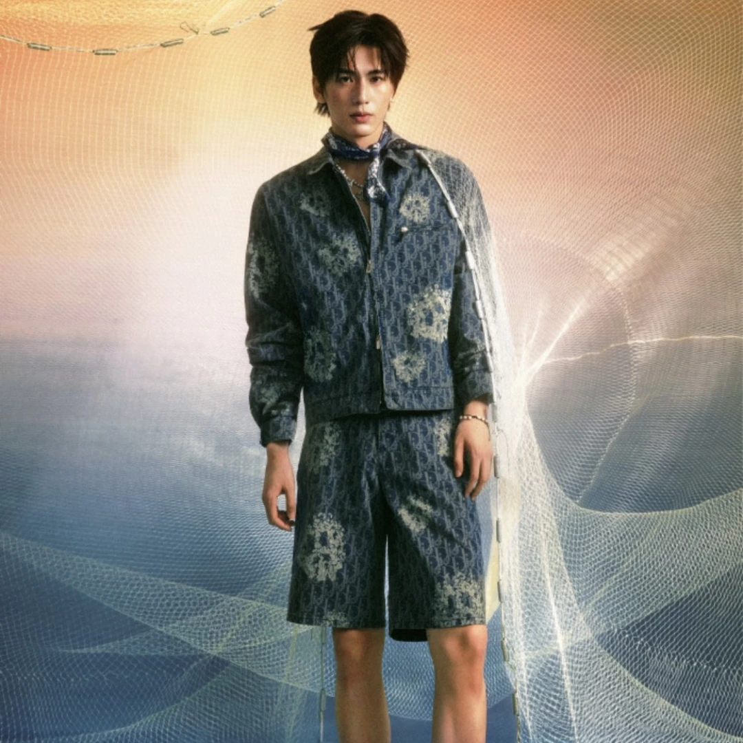 99新 DIOR/迪奥 7667/SS23 蓝色logo满印水洗做旧牛仔外套/48码