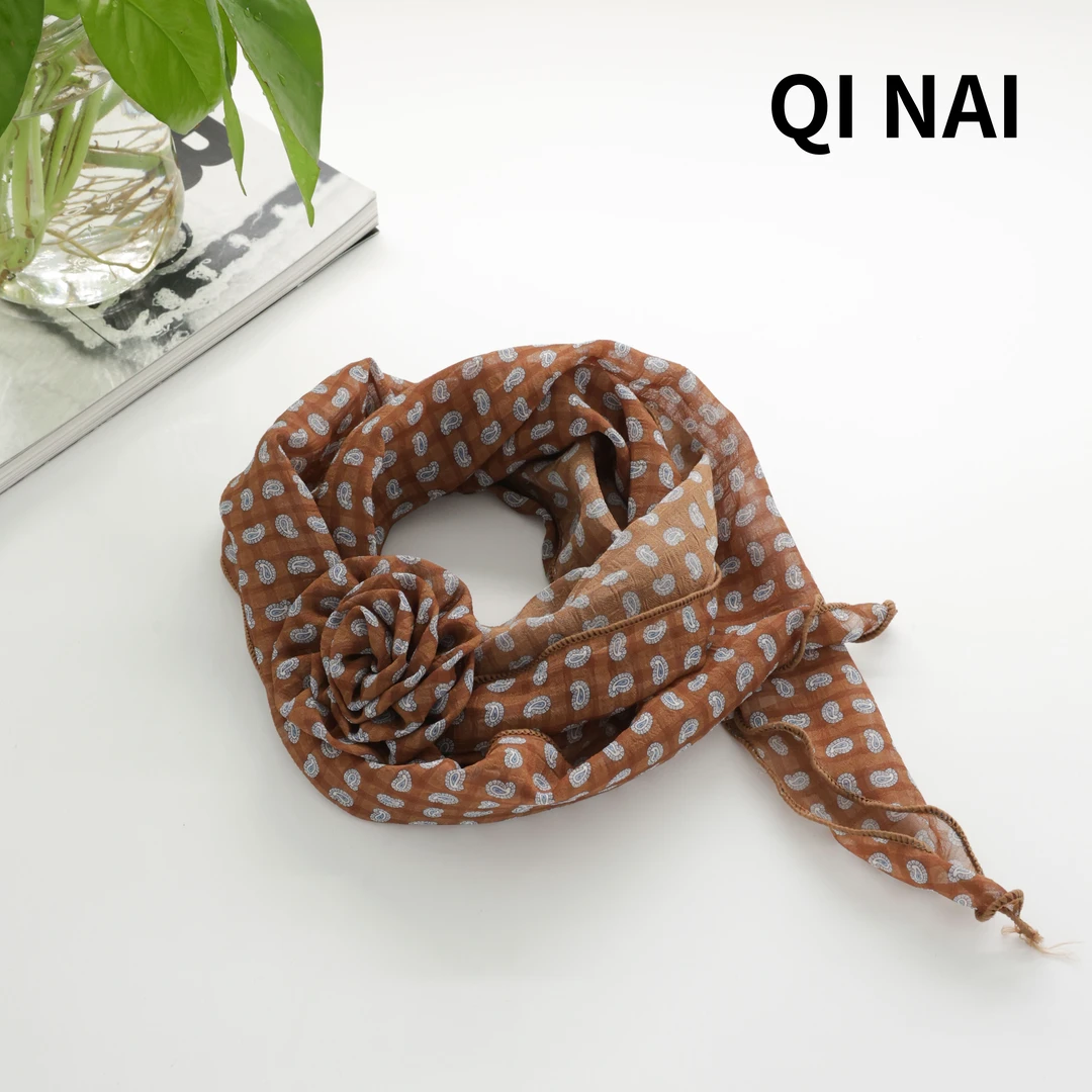 七奈推荐【临露】细窄长条丝巾装饰护颈领巾撞色丝巾QN12288