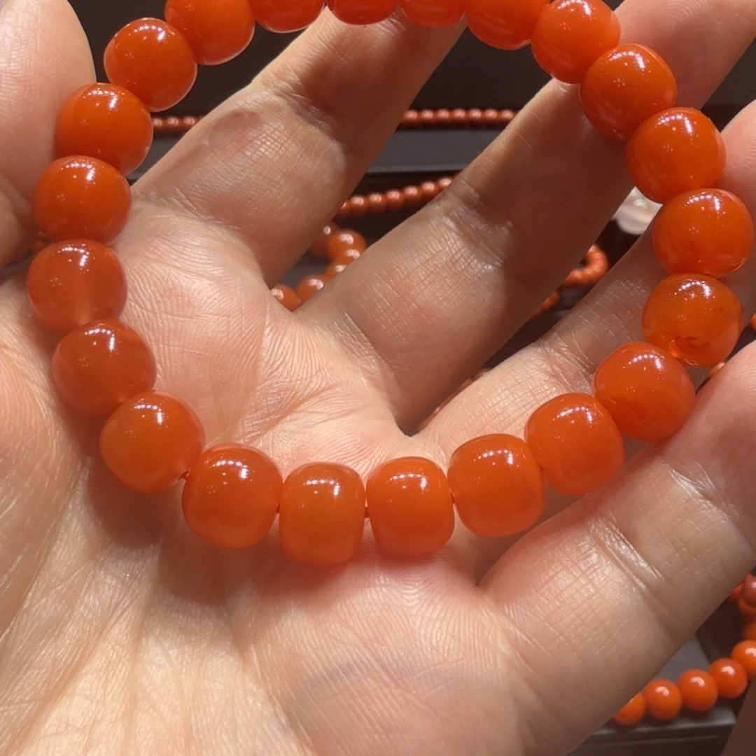 牛***粉未镶嵌手串南红玛瑙