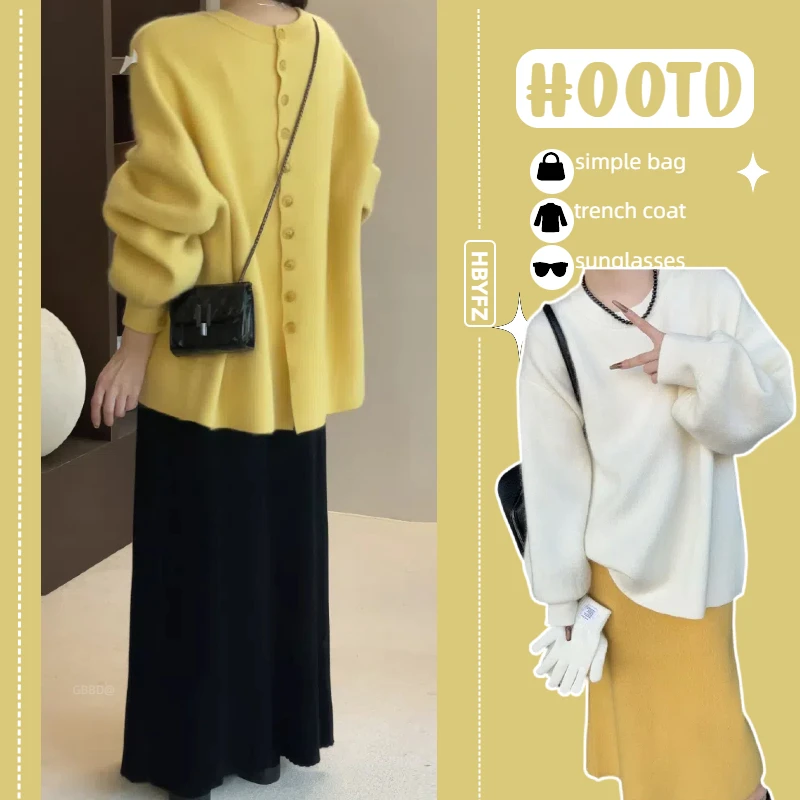 孕妇装2025冬季新款韩版百搭后背单排扣宽松软糯羊毛针织衫毛衣