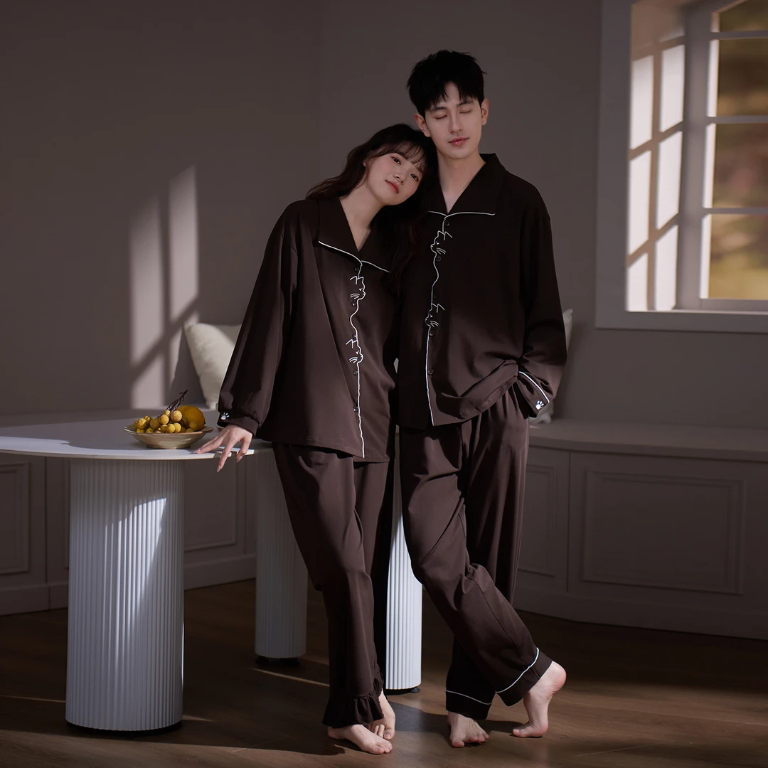 思莉太太【刺头猫咪】情侣纯棉居家睡衣女款春秋男士时尚休闲家居服