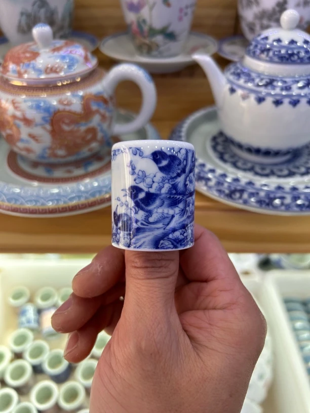 景德镇陶瓷高白泥高白釉经典茶配件精工扳指茶具白瓷中式